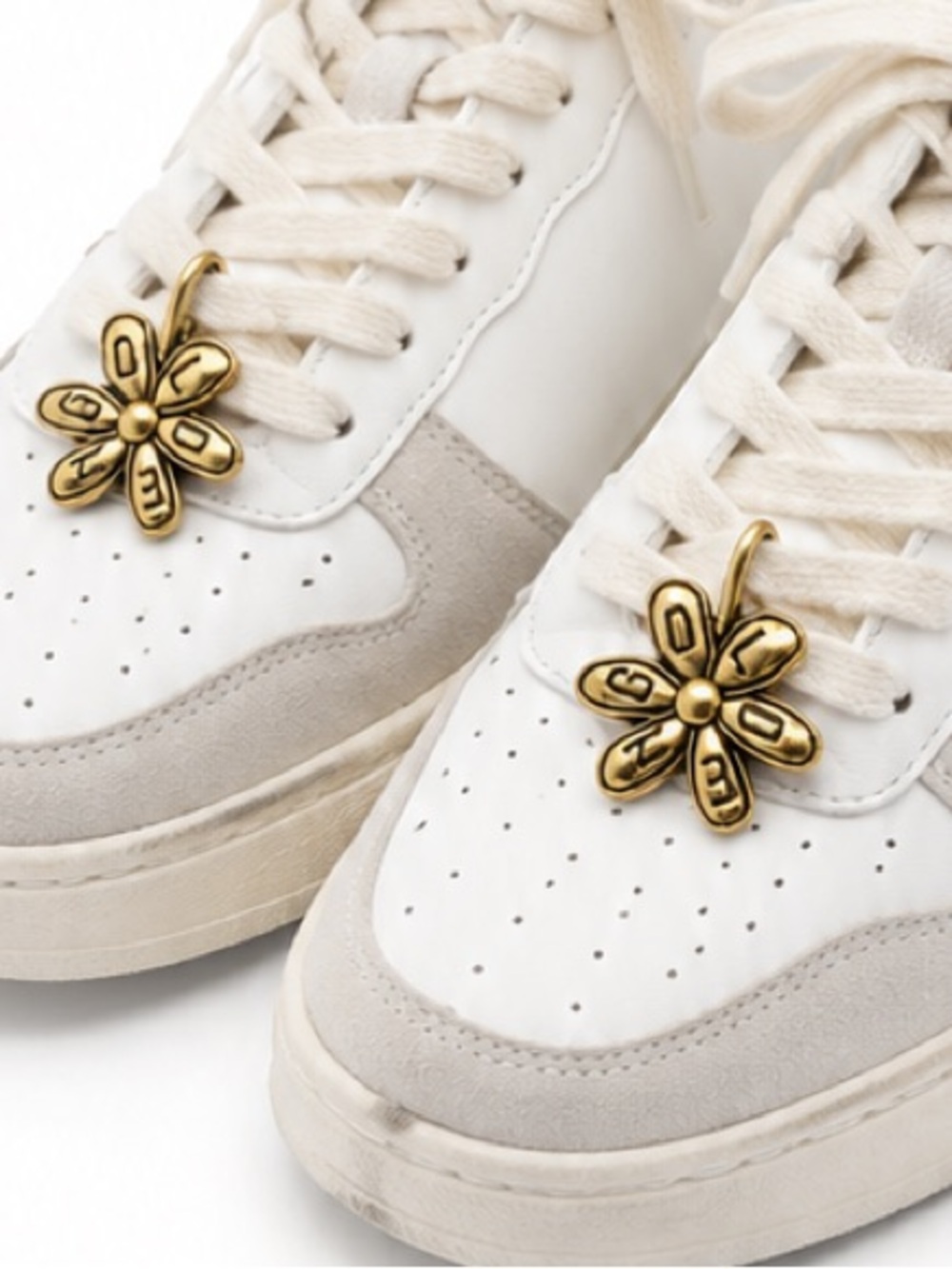 NEW - Set of 2 Auth Golden Goose Gold Tone Flower Charms Shoe Jewelry Keychain